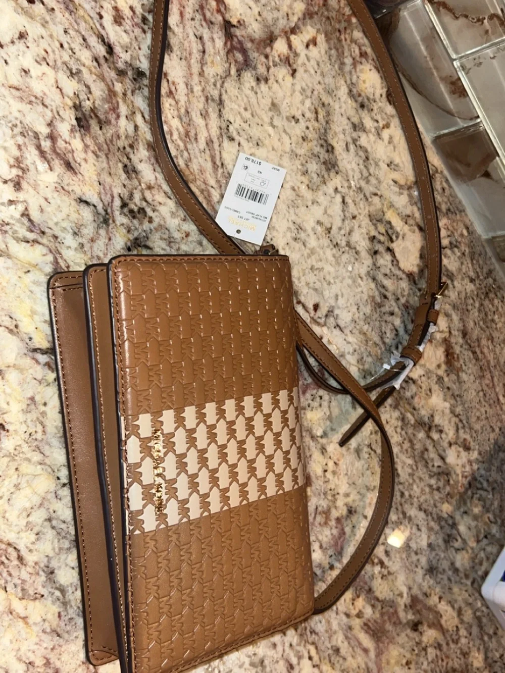 Michael Kors Brown and Cream Patterned Crossbody